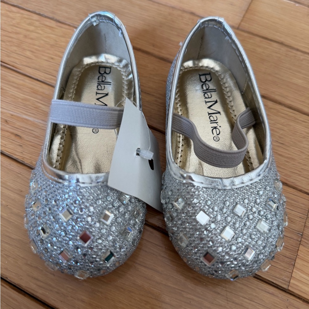Bella Marie Toddler Girls US 4 Silver Rhinestone Flats NWT
